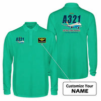 Thumbnail for Airbus A321XLR Premium Polo T-Shirts - Cartoon + Name - Long Sleeve - Green