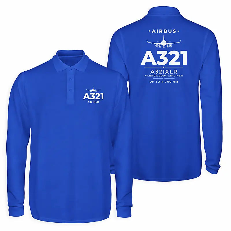 Airbus A321XLR Premium Polo T-Shirts - Heritage - Long Sleeve - Blue