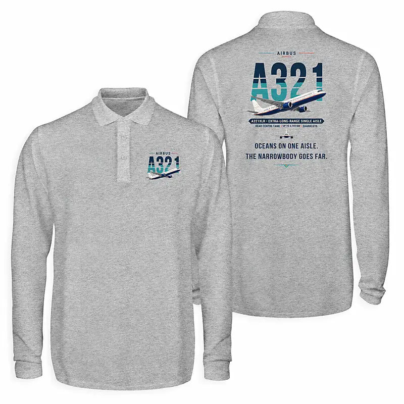 Airbus A321XLR Premium Polo T-Shirts - Original - Long Sleeve - Gray