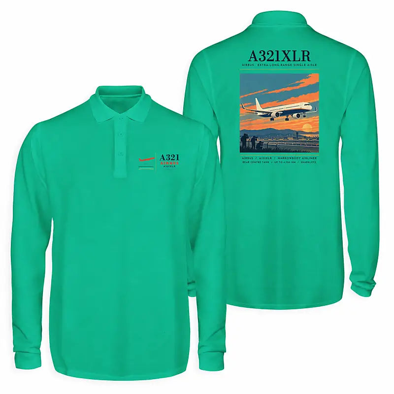 Airbus A321XLR Premium Polo T-Shirts - Poster - Long Sleeve - Green