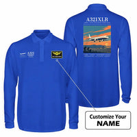 Thumbnail for Airbus A321XLR Premium Polo T-Shirts - Poster + Name - Long Sleeve - Blue