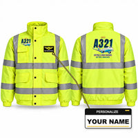 Thumbnail for Airbus A321XLR Reflective Winter Jackets - Cartoon + Name - Fluorescent Yellow