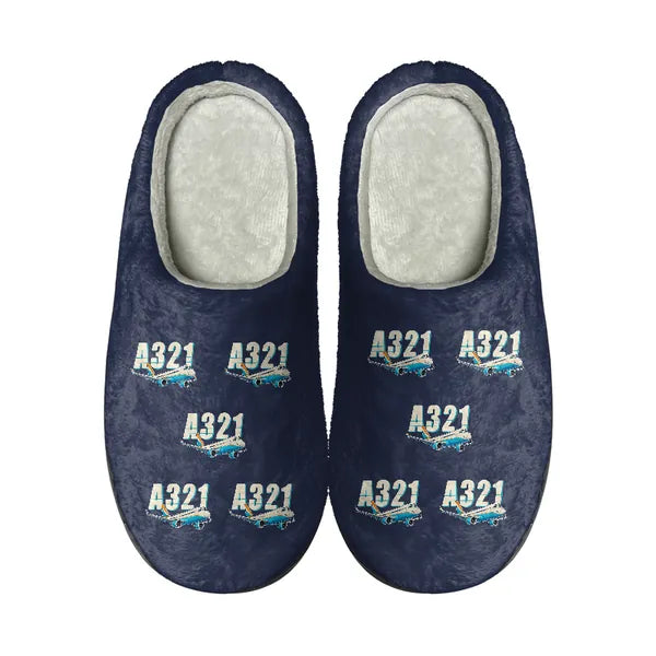 Airbus A321XLR - Slippers - Cotton - Cartoon Pattern - Navy Blue