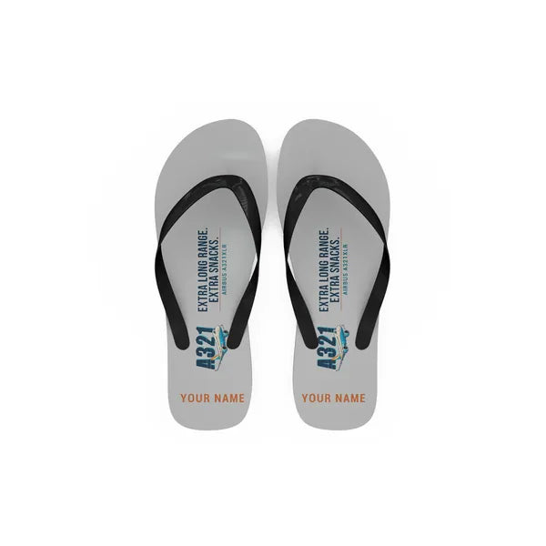 Airbus A321XLR - Slippers - Flip Flops - Cartoon + Name - Light Gray