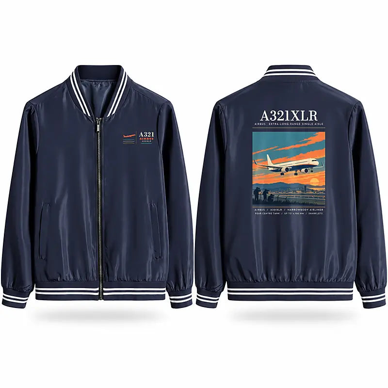 Airbus A321XLR Stylish Jackets - Baseball Collar - Poster - Navy Blue