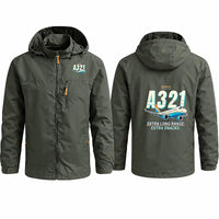 Thumbnail for Airbus A321XLR Stylish Jackets - Hooded Windbreaker - Cartoon - Olive Green