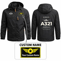 Thumbnail for Airbus A321XLR Stylish Jackets - Hooded Windbreaker - Heritage + Name - Black