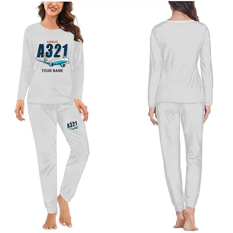 Airbus A321XLR - Women Pajamas - Cartoon Chest + Name - Light Gray
