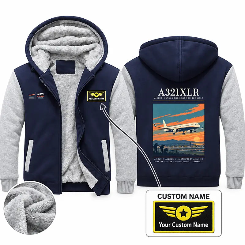 Airbus A321XLR Zipped Sweatshirts - Poster + Name - Navy & Gray