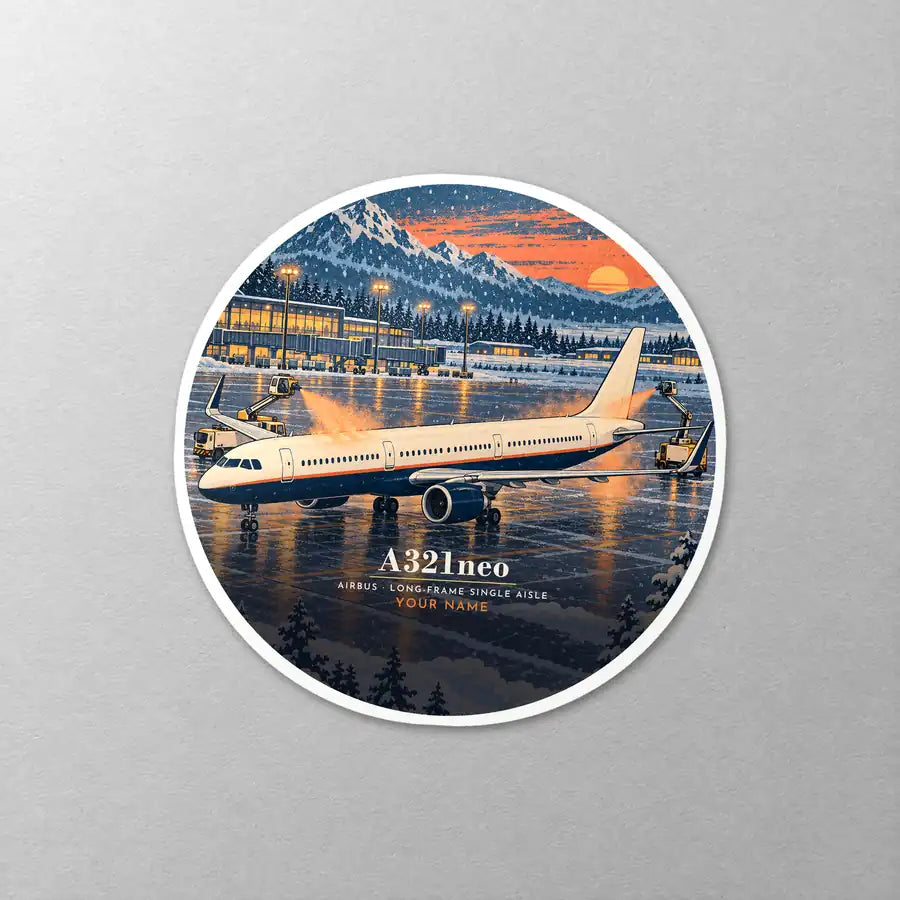 Airbus A321neo - 3D + Name - Circle Sticker - Close-up