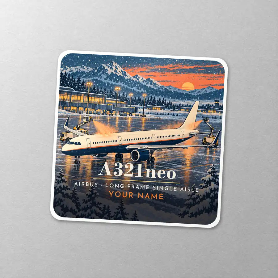 Airbus A321neo - 3D + Name - Square Sticker - Close-up