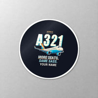 Thumbnail for Airbus A321neo - Cartoon + Name - Circle Sticker - Close-up