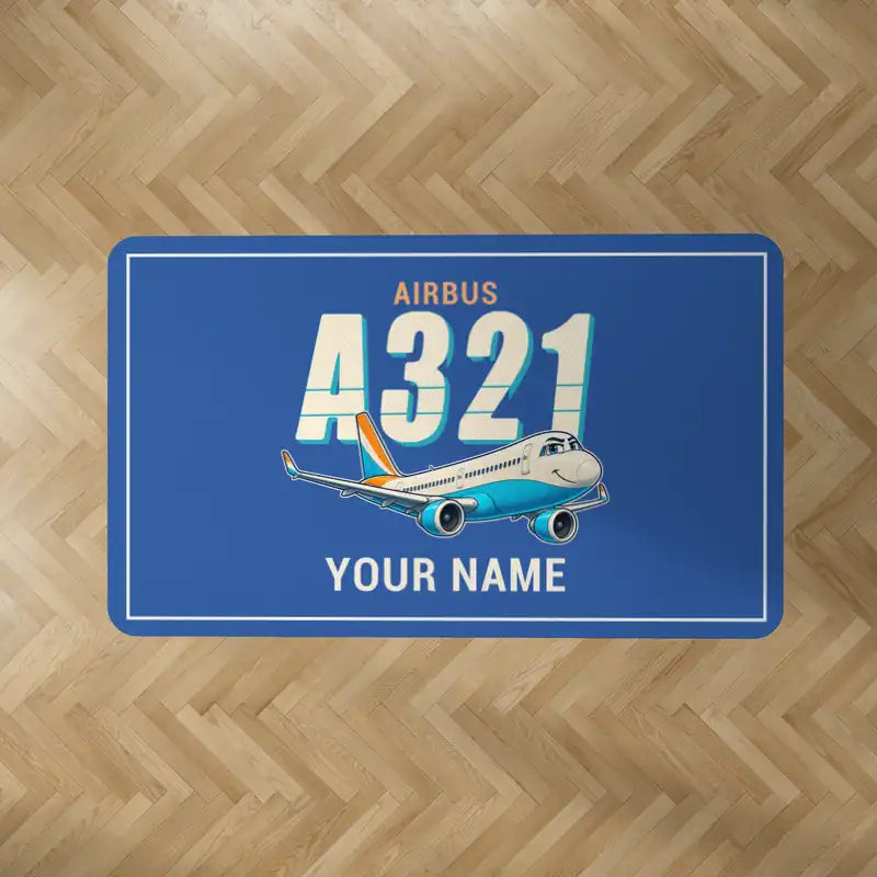 Airbus A321neo - Cartoon + Name - Rectangle Carpet - Blue