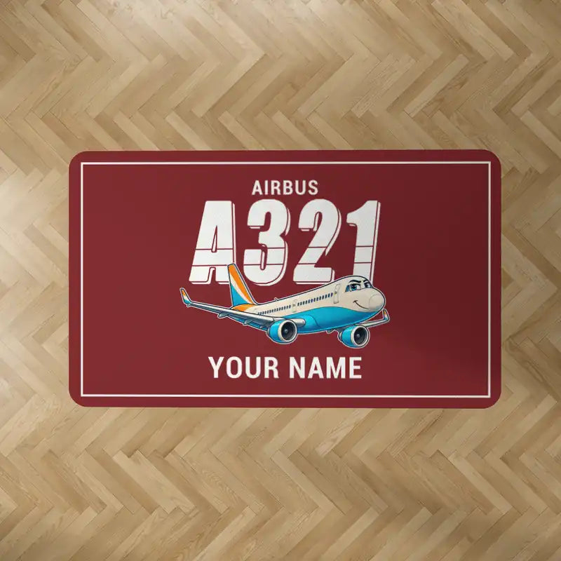 Airbus A321neo - Cartoon + Name - Rectangle Carpet - Dark Red