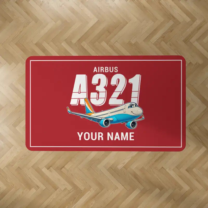 Airbus A321neo - Cartoon + Name - Rectangle Carpet - Red