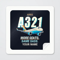 Thumbnail for Airbus A321neo - Cartoon + Name - Square Sticker - Peel