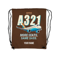 Thumbnail for Airbus A321neo - Drawstring Bag - Cartoon + Name - Brown