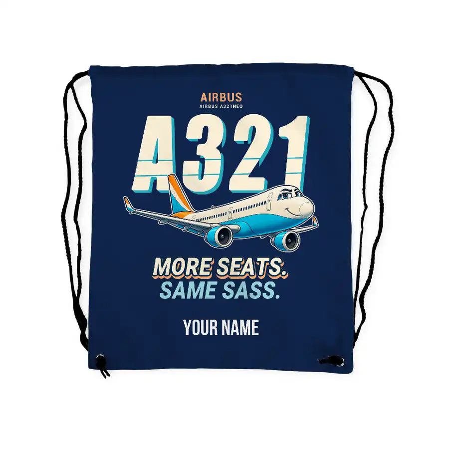 Airbus A321neo - Drawstring Bag - Cartoon + Name - Dark Blue