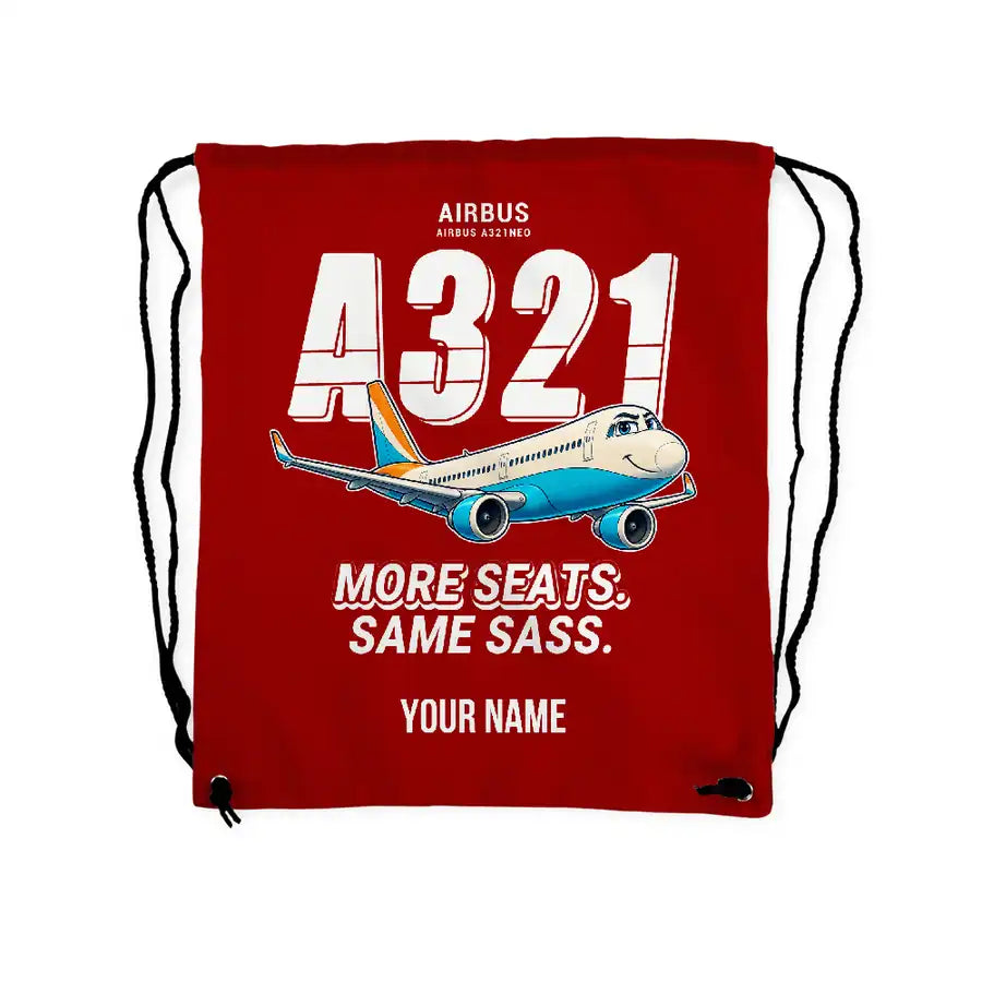 Airbus A321neo - Drawstring Bag - Cartoon + Name - Red