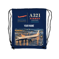 Thumbnail for Airbus A321neo - Drawstring Bag - Classic + Name - Dark Blue