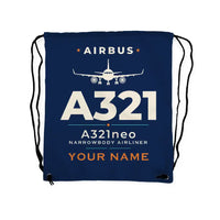 Thumbnail for Airbus A321neo - Drawstring Bag - Heritage + Name - Dark Blue