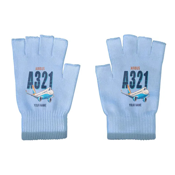 Airbus A321neo - Gloves - Cut - Cartoon + Name - Light Blue
