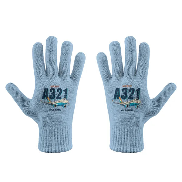 Airbus A321neo - Gloves - Full - Cartoon + Name - Light Blue