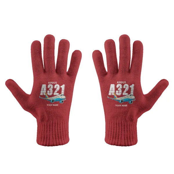 Airbus A321neo - Gloves - Full - Cartoon + Name - Red