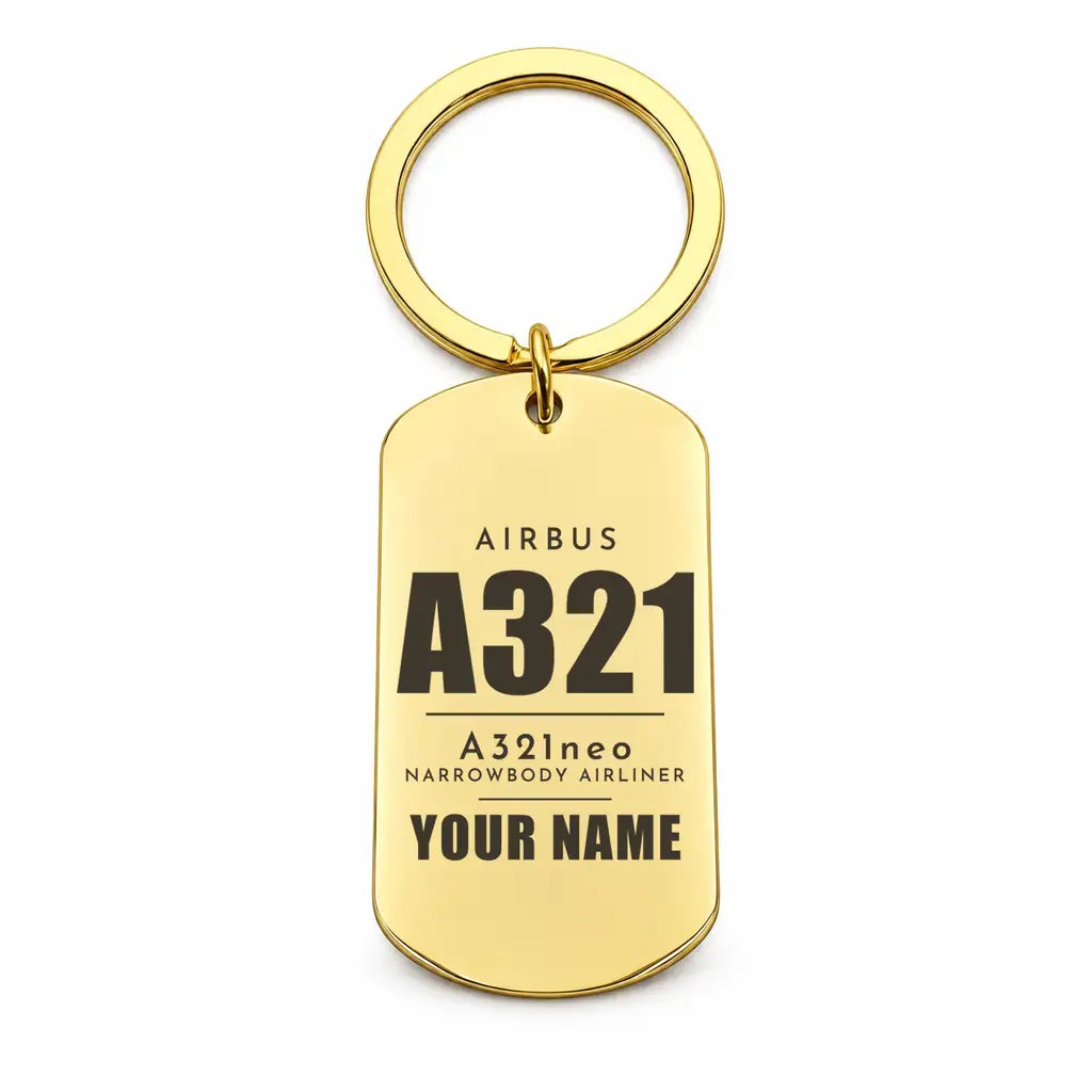 Airbus A321neo - Key Chain - Tag + Name - Gold