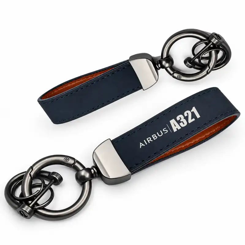 Airbus A321neo - Leather Key Chain - Horseshoe Buckle - Tag - Navy Blue