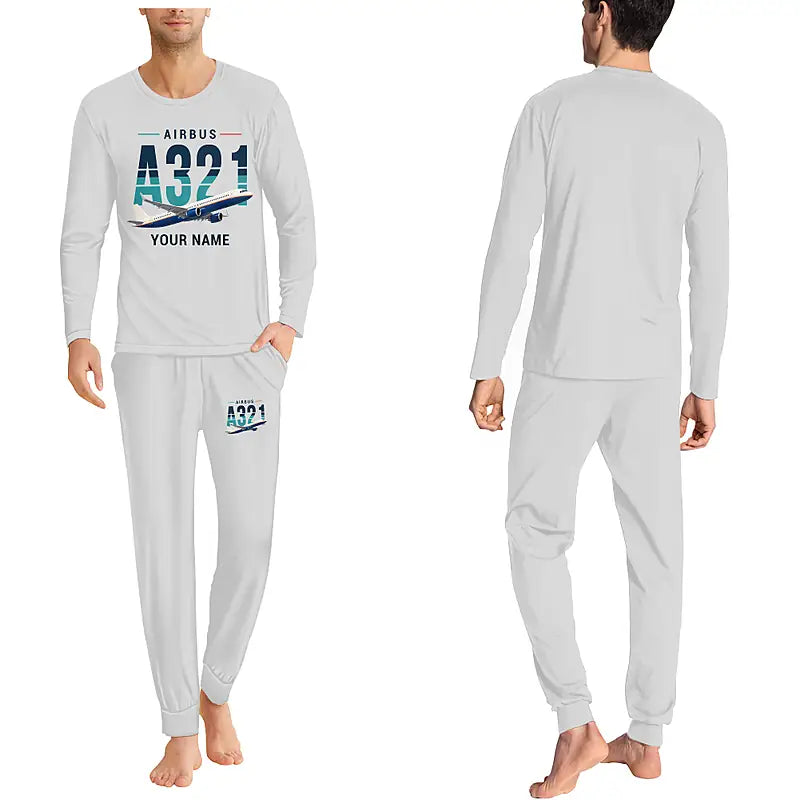 Airbus A321neo - Men Pajamas - Original Chest + Name - Light Gray
