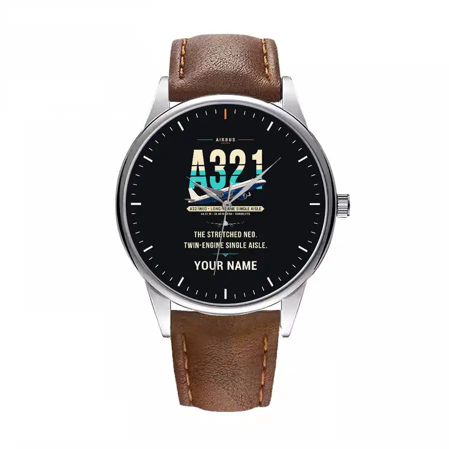 Airbus A321neo - Original + Name - Leather Strap - Brown Leather Strap