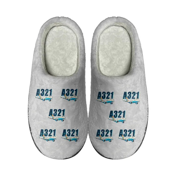 Airbus A321neo - Slippers - Cotton - Cartoon Pattern - Light Gray