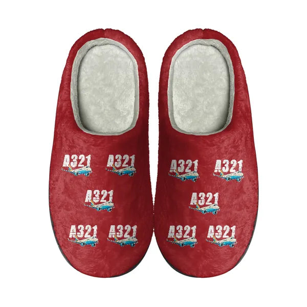 Airbus A321neo - Slippers - Cotton - Cartoon Pattern - Red