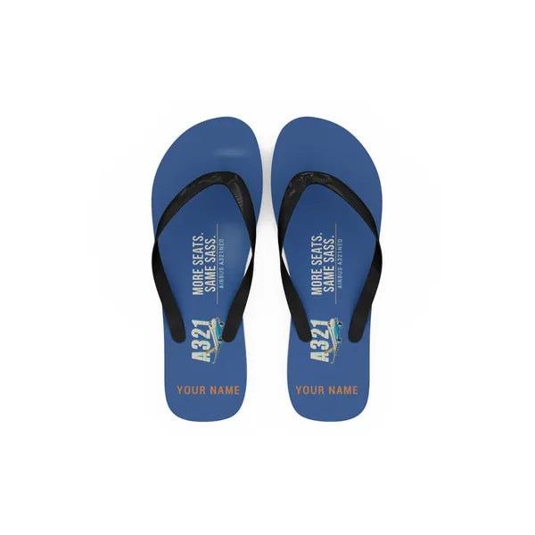 Airbus A321neo - Slippers - Flip Flops - Cartoon + Name - Blue