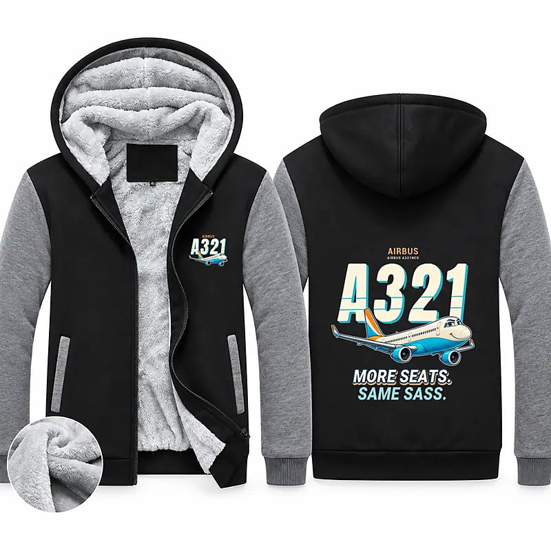 Airbus A321neo Zipped Sweatshirts - Cartoon - Black & Gray