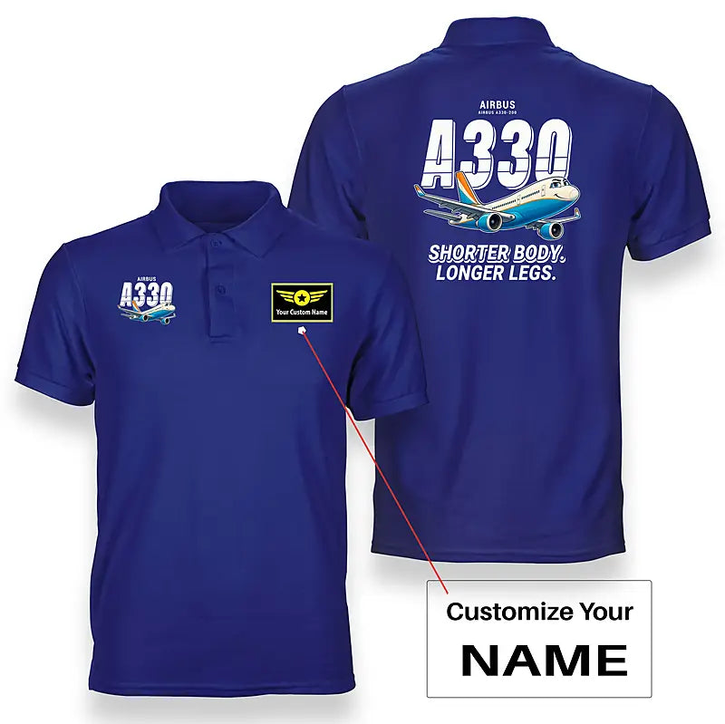 Airbus A330-200 - Cartoon - Double-Side Polo - Blue + Name