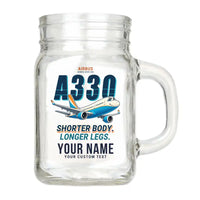 Thumbnail for Airbus A330-200 - Cartoon + Name - Cocktail Glass (Mason Jar)