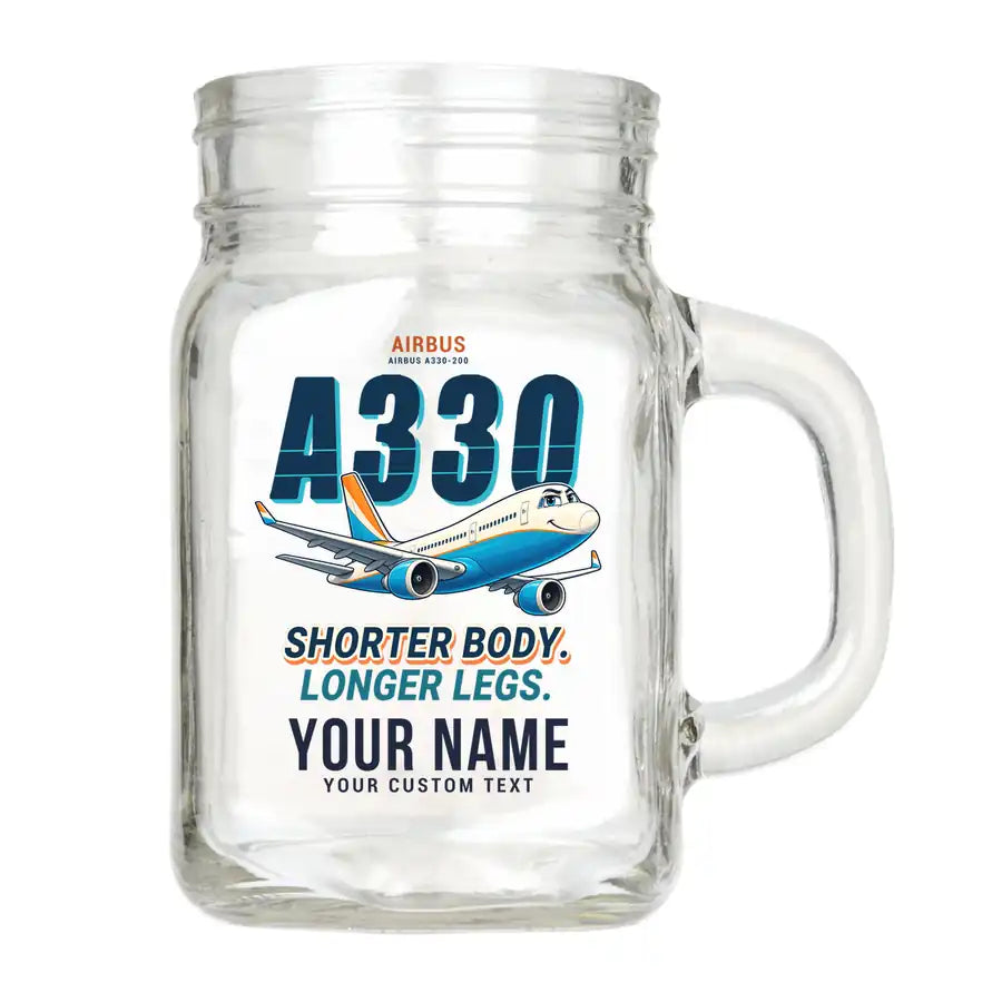 Airbus A330-200 - Cartoon + Name - Cocktail Glass (Mason Jar)