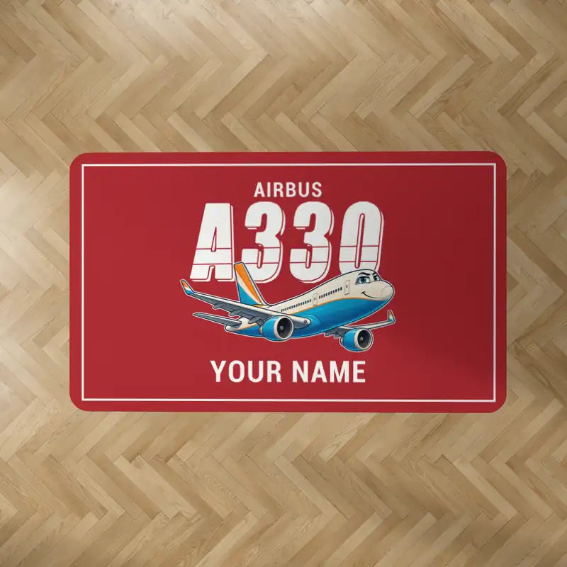 Airbus A330-200 - Cartoon + Name - Rectangle Carpet - Red