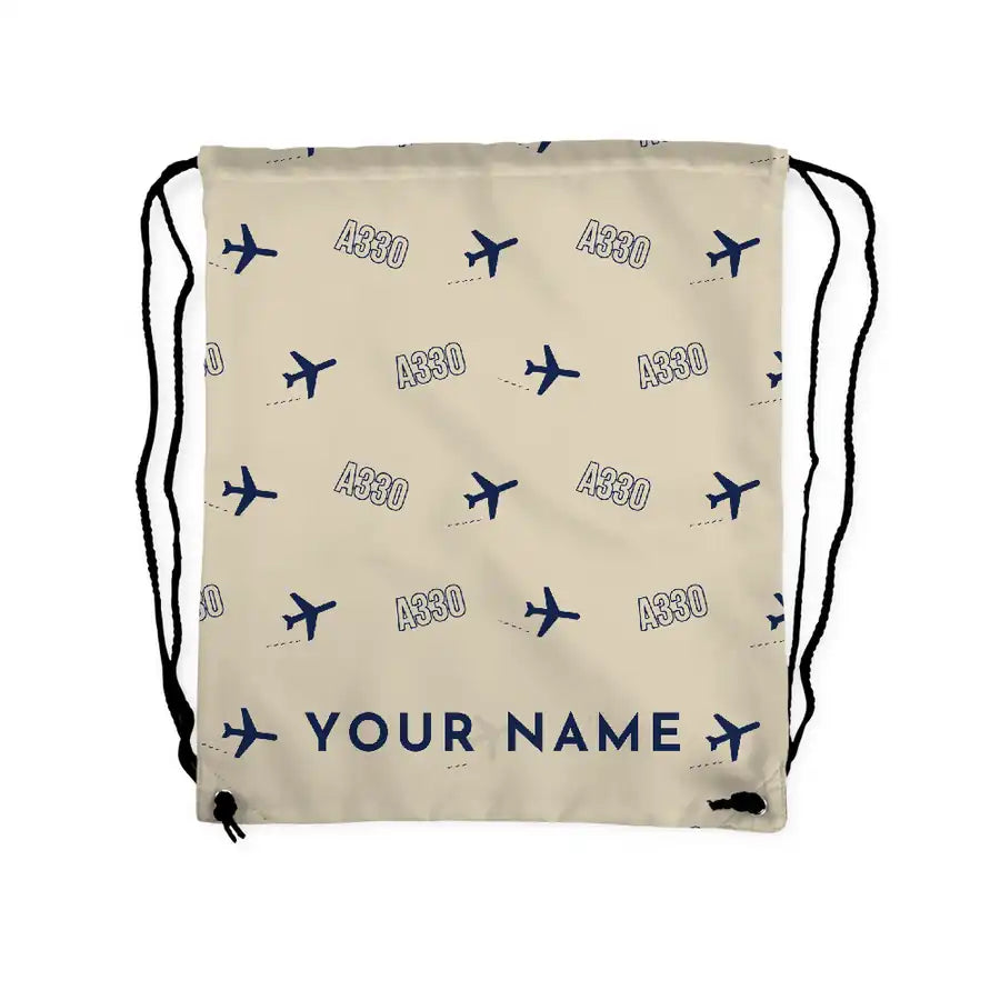 Airbus A330-200 - Drawstring Bag - 3D Pattern + Name - Beige