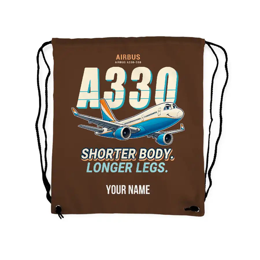 Airbus A330-200 - Drawstring Bag - Cartoon + Name - Brown