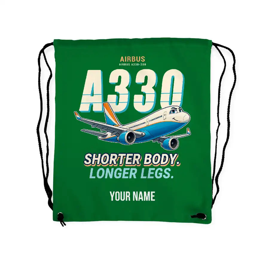 Airbus A330-200 - Drawstring Bag - Cartoon + Name - Green