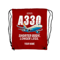 Thumbnail for Airbus A330-200 - Drawstring Bag - Cartoon + Name - Red