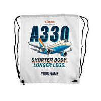Thumbnail for Airbus A330-200 - Drawstring Bag - Cartoon + Name - White