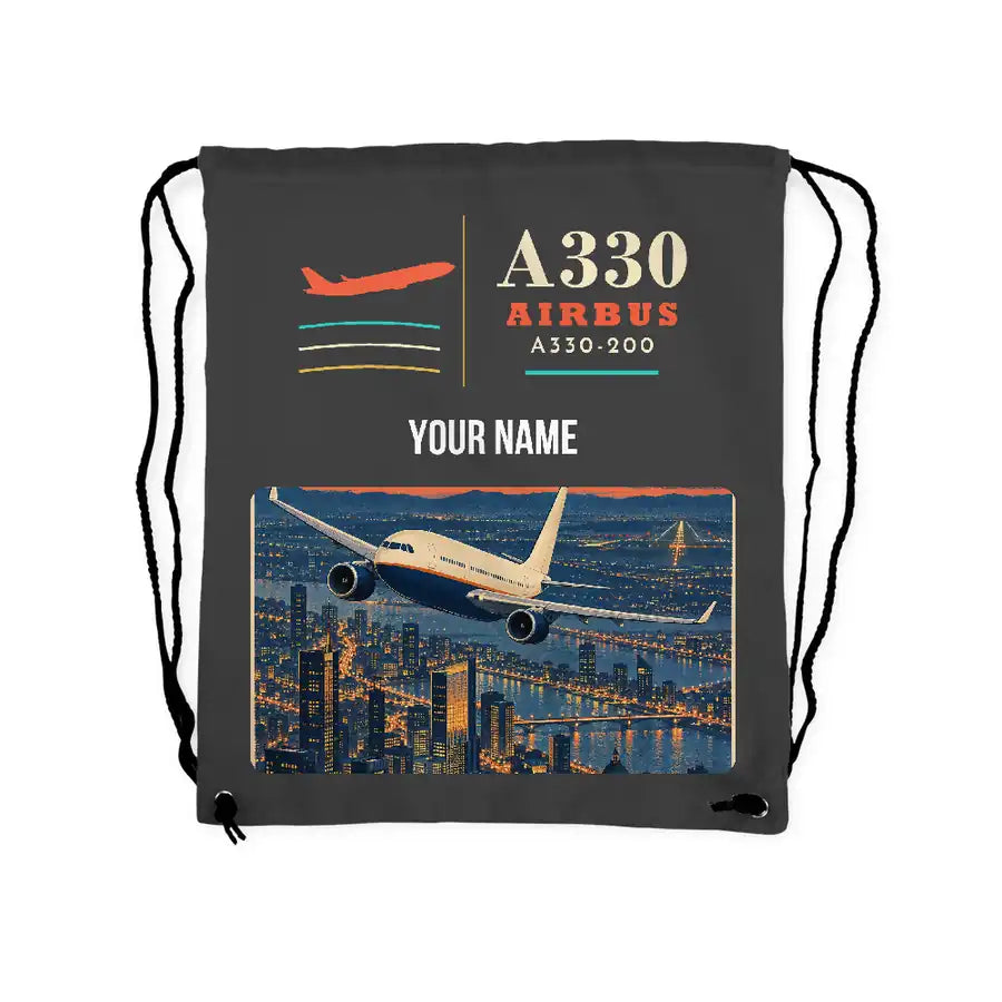 Airbus A330-200 - Drawstring Bag - Classic + Name - Gray