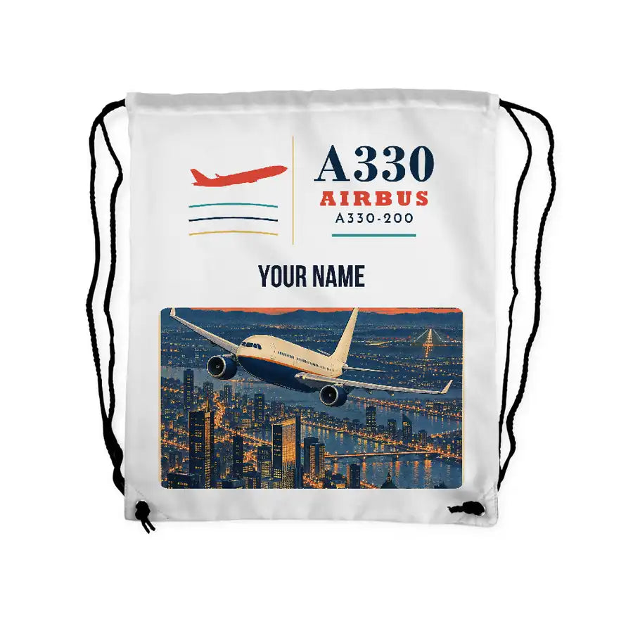 Airbus A330-200 - Drawstring Bag - Classic + Name - White