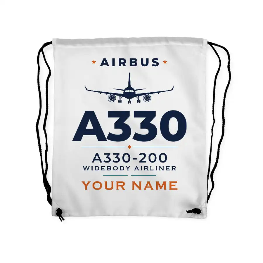 Airbus A330-200 - Drawstring Bag - Heritage + Name - White