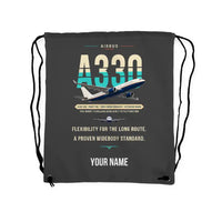 Thumbnail for Airbus A330-200 - Drawstring Bag - Original + Name - Gray