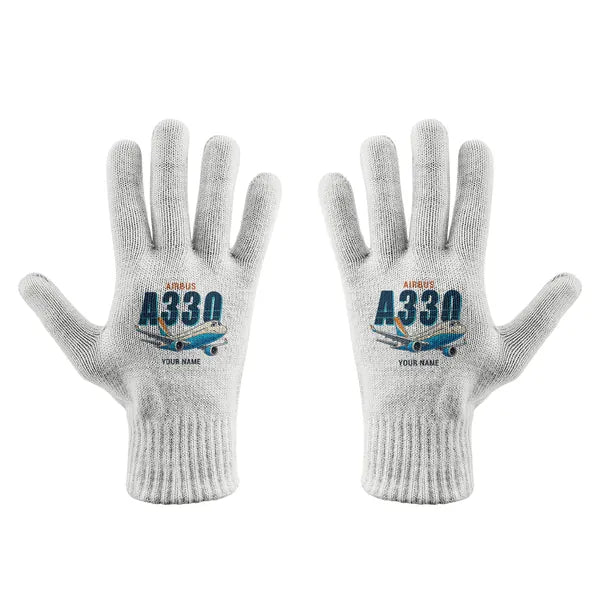 Airbus A330-200 - Gloves - Full - Cartoon + Name - White